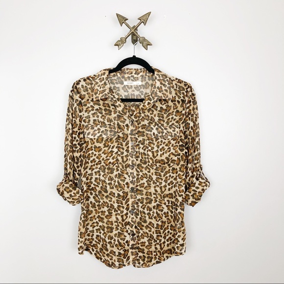 Old Navy Tops - Old Navy Womens Cheetah Print Button Down Sz M